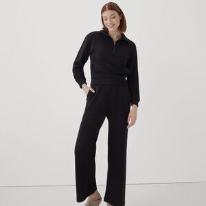 PACT Women's Black Essential Loopback Terry Wide Leg Sweatpants M